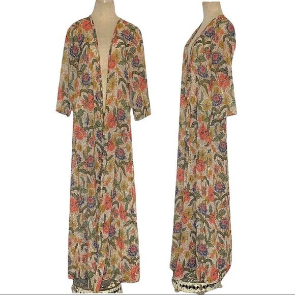 Floral Print Kimono Duster Show Me Your MuMu Bloomtastic Karmyn Cape Size Small - Picture 10 of 11